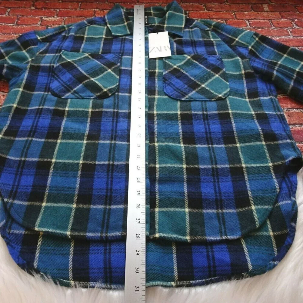 NWT Zara Women's Oversized Plaid Overshirt Top Wool Blend LS Made in Spain XS - Picture 10 of 12